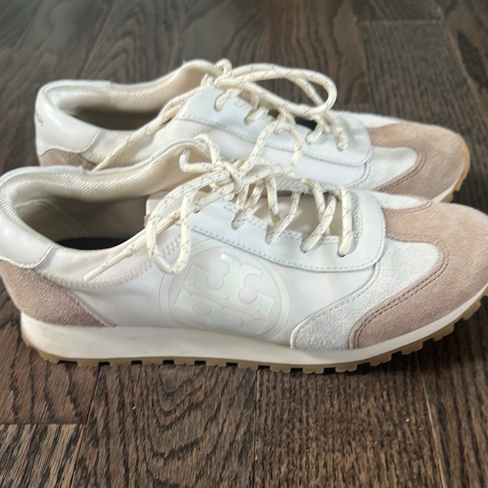 White and Beige Tory Burch Sneakers